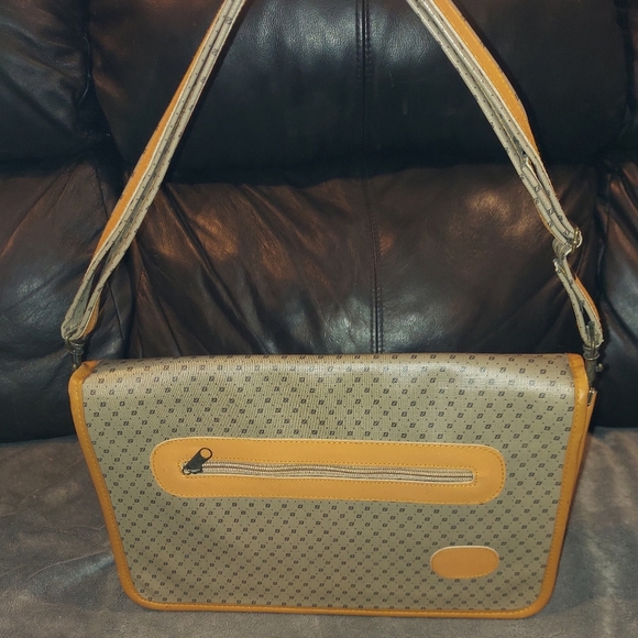 EUC LAPTOP NOTEBOOK MESSENGER BAG GRAY & TAN LEATHER CROSSBODY / SHOULDER STRAP - Picture 3 of 7